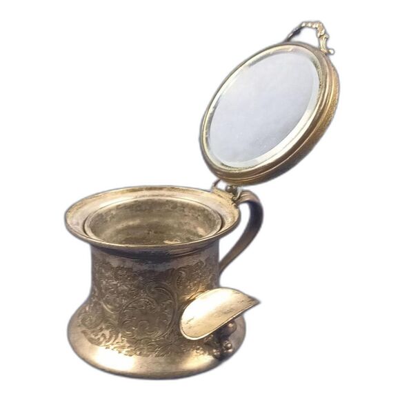 Antique Biggins-Rodgers Co Silver Plated Shaving Kit Mirror Cup Brush Holder